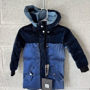 NWT Woodpecker Stylish Navy and Light Blue Kids Winter Puffer Jacket